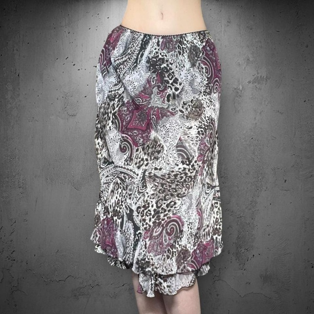 Abstract Paisley Leopard Graphic Flowy Layered Midi Skirt